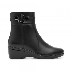 Botines Flexi Leather Booties with Internal Zipper Style 45232 Mujer Negros | 85FDIJPMV