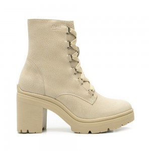 Botines Flexi Leather Military Boot Style 119607 Mujer Beige | 01ZGLAFVK